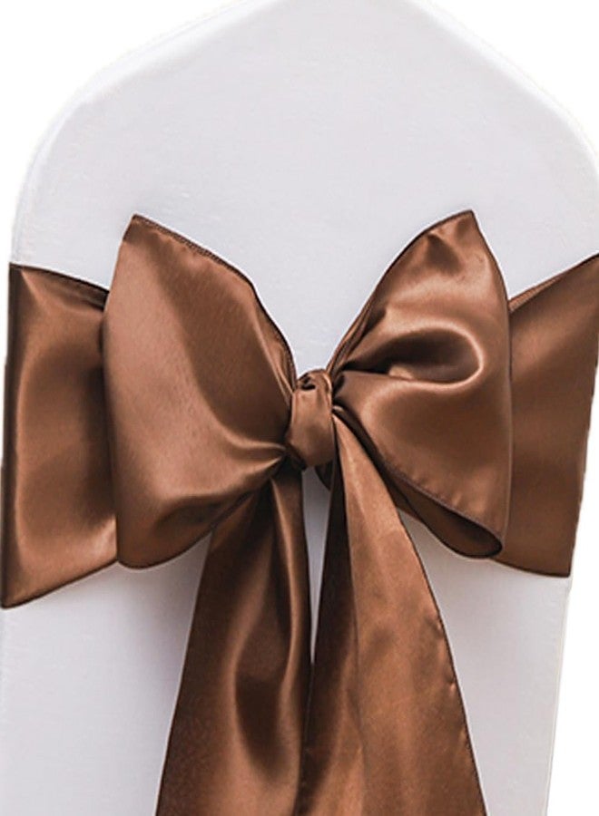 JFDYDM 50 Pack Satin Brown Chair Sashes Bows for Thanksgiving Halloween Autumn Wedding Birthday Party Deocrations, Brown Sashes for Chair Covers Folding Chairs Chiavari Chairs Decorations - Image 1